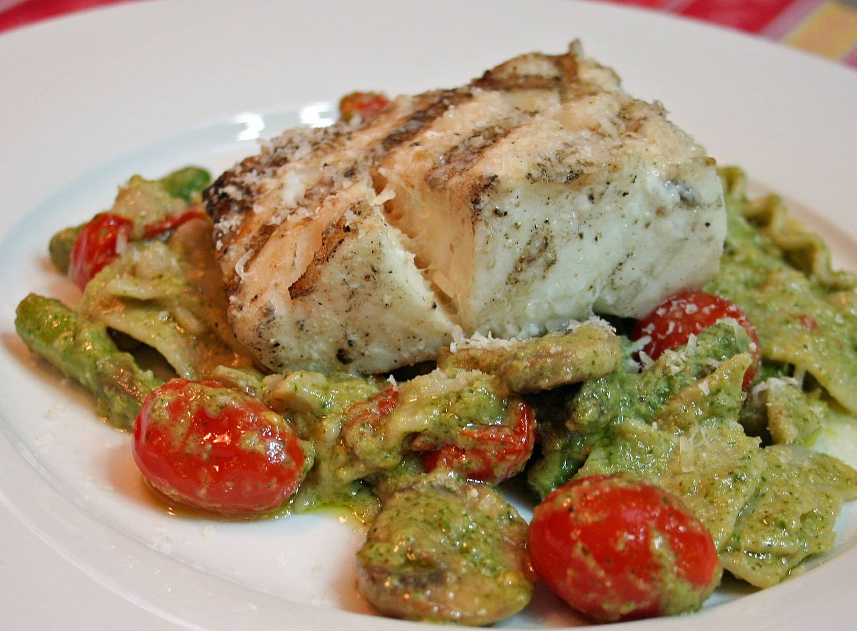 Grilled Cod with Pasta Rags and Homemade Pesto