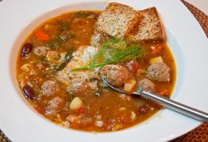 Minestrone Soup with Blue Cheese and Parmesan Meatballs with Parmesan Coutons (1 of 1)