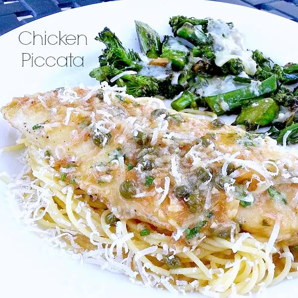 Chicken Piccata served over pasta