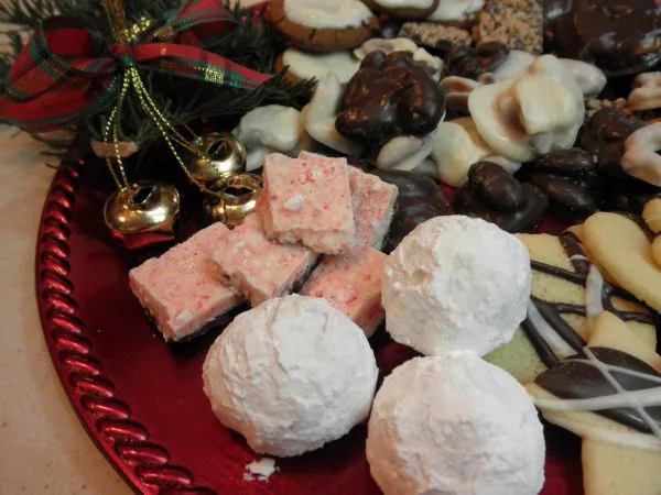 Cookies and candy on a tray for Christmas