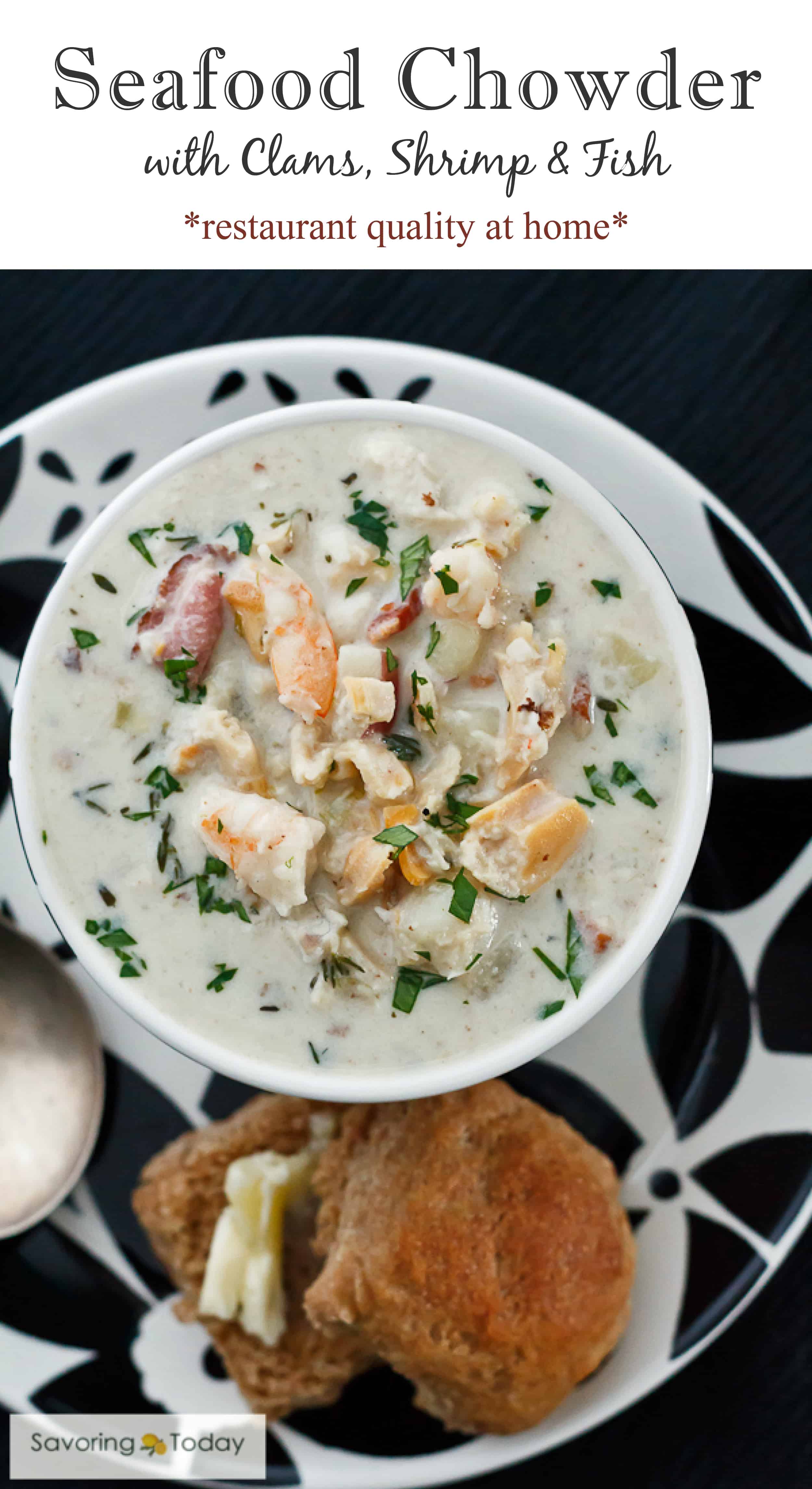 Seafood Chowder Recipe with Clams, Shrimp & Fish