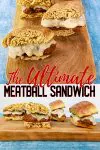 Meatball sandwiches on a cutting board.