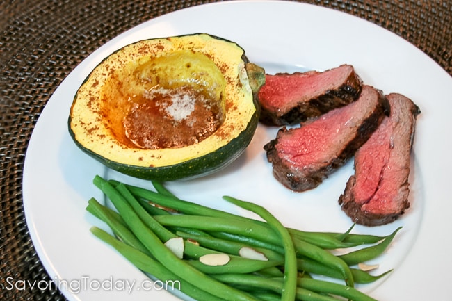 Tri-Tip with Maple Acorn Squash Side Dish and green beans for a simple weeknight recipe. 