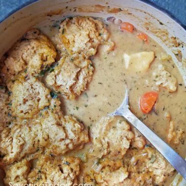 Chicken Stew with Dumplings in the pot.