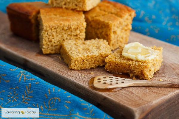 Sprouted whole grain flour cornbread. Pure corn flavor and healthy sprouted wheat flour.