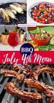 July 4th menu collage with ribs, watermelon salad, grilled corn and confetti salsa.