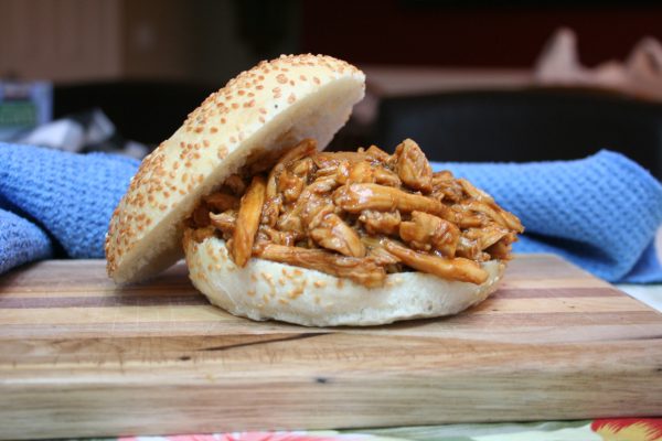 BBQ Chicken Sandwich without Coleslaw on a sesame seed bun.