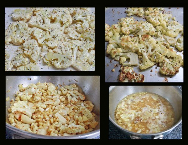 Roasted cauliflower soup steps collage