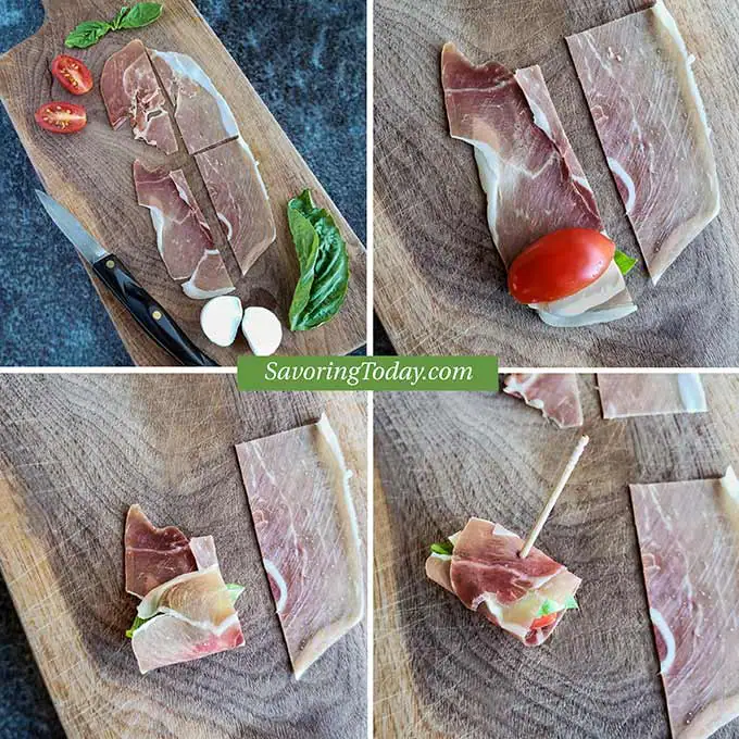 Prosciutto Wrapped Caprese Salad Bites Appetizer Step by Step