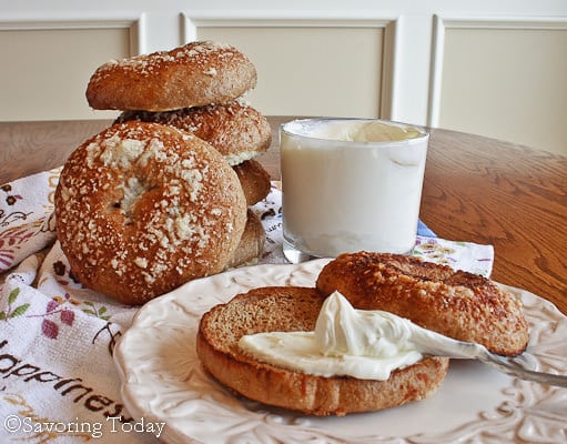 whole wheat bagel with cream cheese