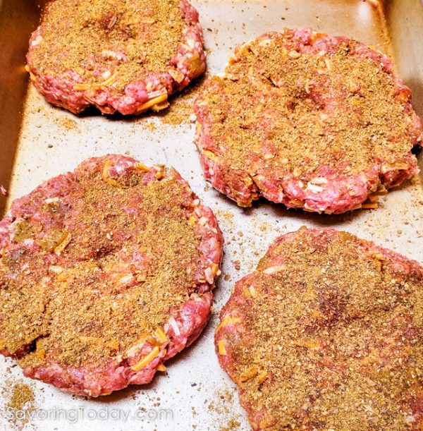 Green chile burgers with Savoring Today Green Chile Rub