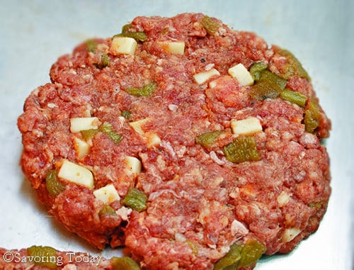 Green chiles and cheese mixed into a ground beef patty.
