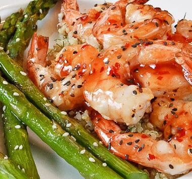 Grilled Thai Chili Sesame Shrimp with Asparagus is a quick weeknight meal everyone will love. Delicious, and done in under 30 minutes from scratch!