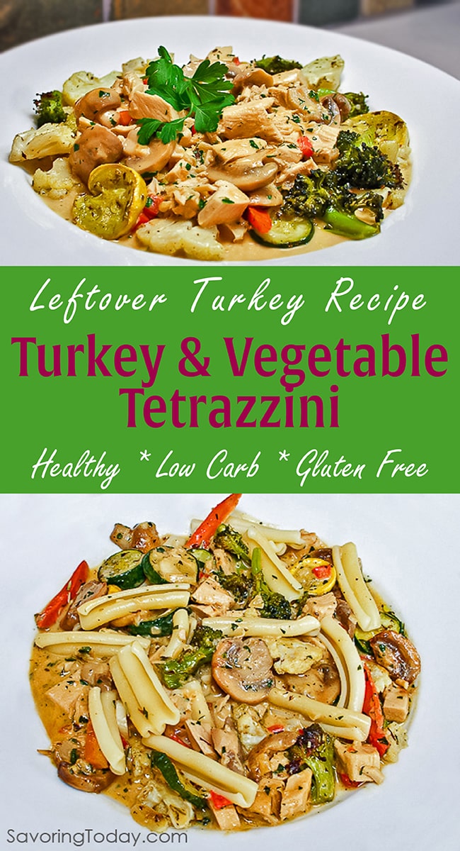 This Healthy, Low-Carb, Leftover Turkey Recipe is a satisfying meal you can feel good about. Turkey and Vegetable Tetrazzini is a delicious way to use up leftover holiday turkey.