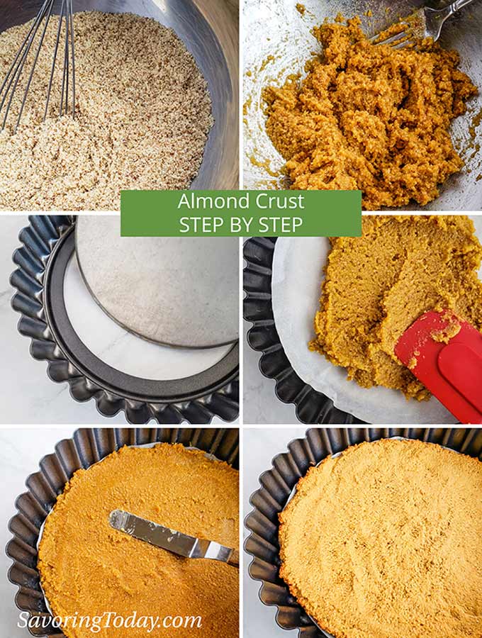 Step by Step photo collage for making almond flour tart crust.