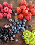 Kiwi, blackberries, raspberries, strawberries and blueberries for fruit tart.