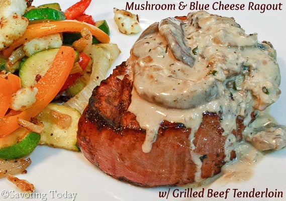 Mushroom & Blue Cheese Ragout over Beef Tenderloin | Savoring Today