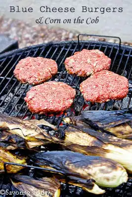 Blue Cheese Burgers w/ Grilled Corn | Savoring Today