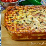 Meat Lover's Zucchini Lasagna fresh from the oven! You'll love this low-carb casserole that has all the flavor and none of the pasta. Gluten-free.