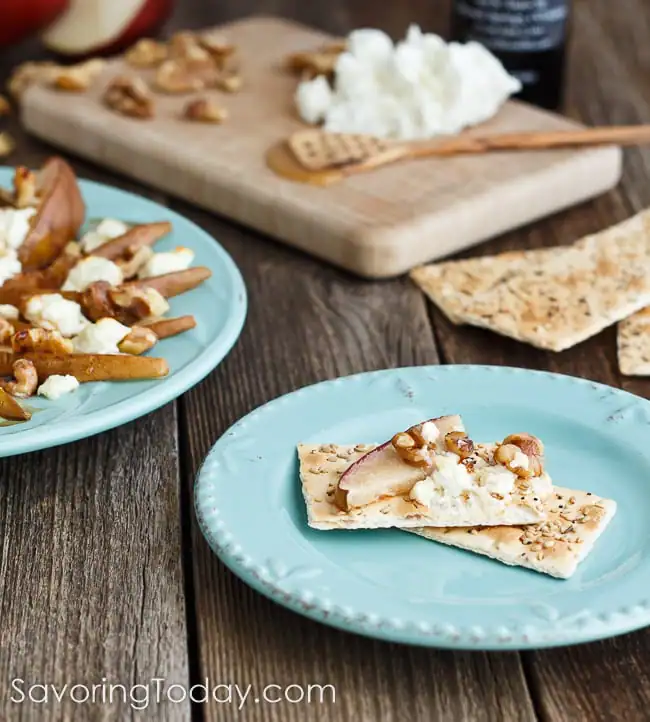 Garnished with 18 year balsamic and honey, this easy Pear and Goat Cheese Appetizer recipe is a beautiful centerpiece for any holiday party table.