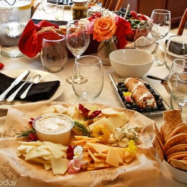 Cheeses and charcuterie on a table