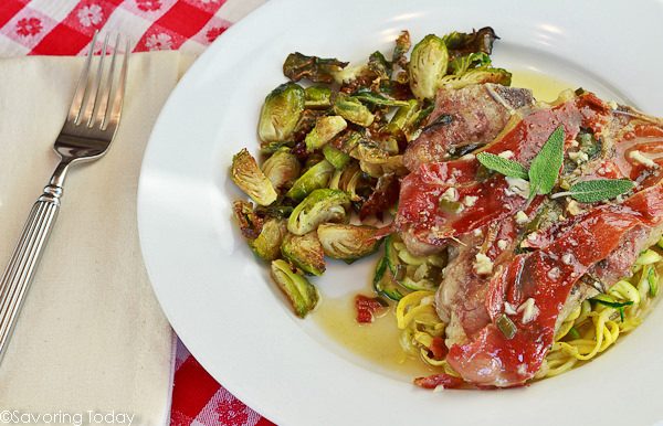 Veal Chops Saltimbocca served with Roasted Brussels Sprouts