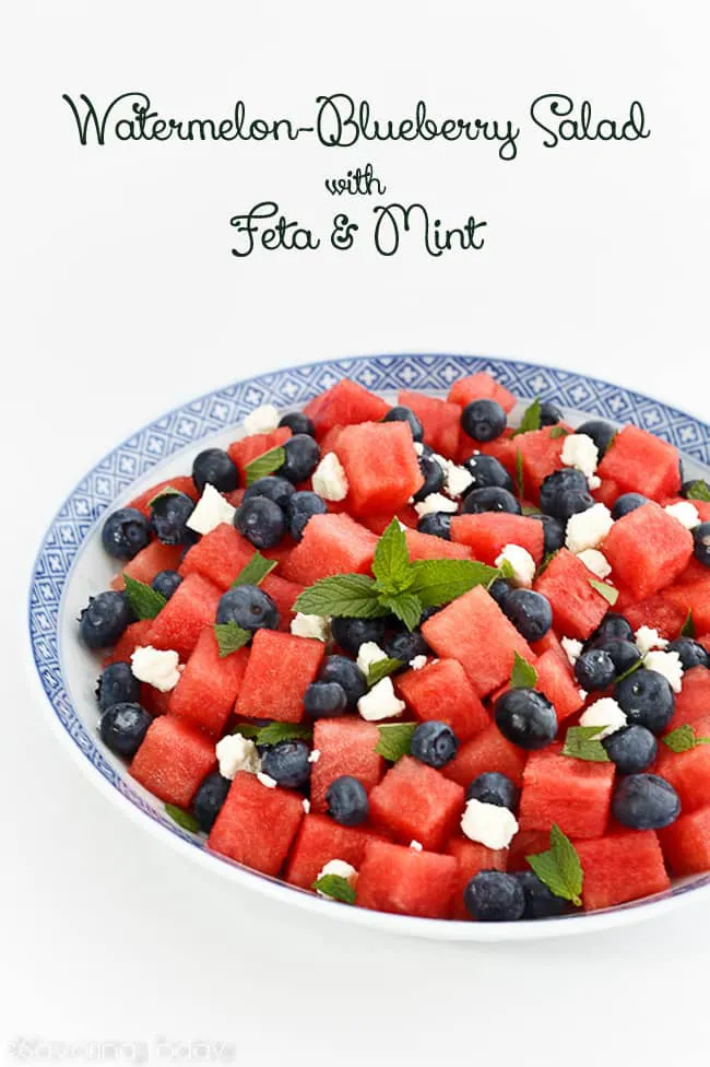 Sweet and savory Watermelon-Blueberry Salad recipe for a refreshing and beautiful side dish.