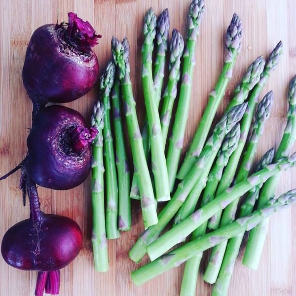 Beets and asparagus are a dynamic duo in one dish, complementing the flavor of each.