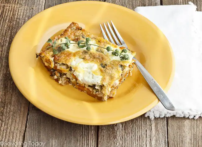 Butternut Squash Quiche with Italian Sausage and Sage Served | Savoring Today