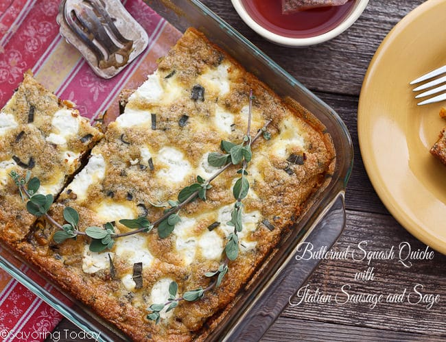 Butternut Squash Quiche with Italian Sausage and Sage | Savoring Today
