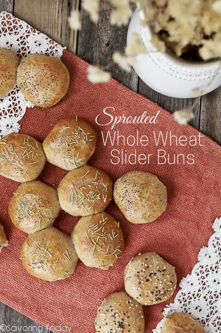 The perfect size buns for parties or simply reducing portion size. Learn to make healthy bread at home with this Sprouted Whole Wheat Slider Buns recipe. Soft, delicious bread using 100% sprouted whole wheat!
