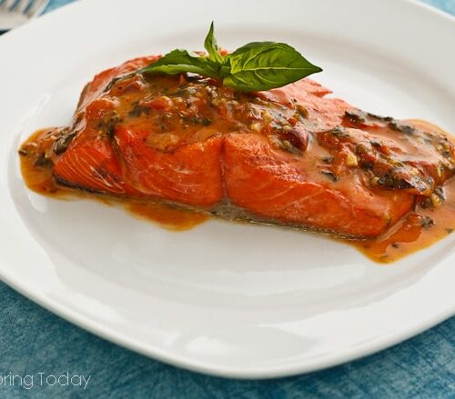 Grilled Salmon with Tomato Basil Butter Sauce