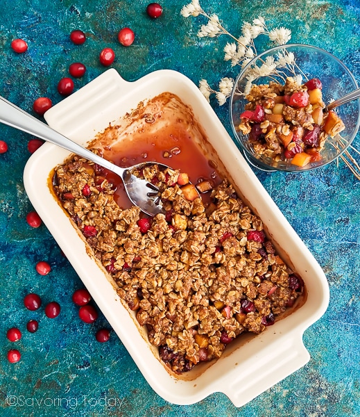 An updated gluten-free Wholesome Apple-Cranberry Crisp made without refined sugar or flour.