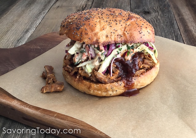 A Grilled Pulled Pork Sandwich Recipe that helps you get more smoke flavor from your gas or charcoal grill. 