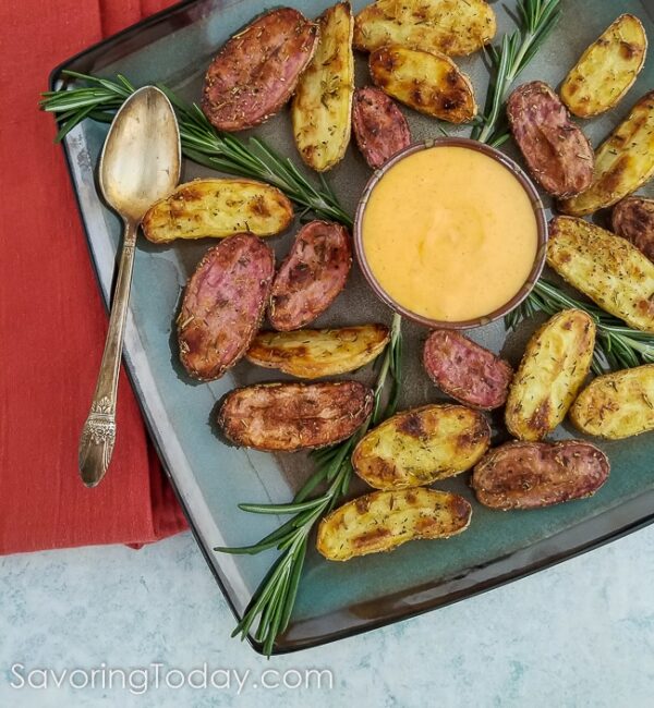 Rosemary Roasted Fingerling Potatoes with Gochujang Aioli