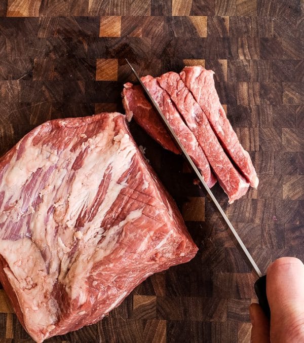 tri-tip roaste cut into steaks