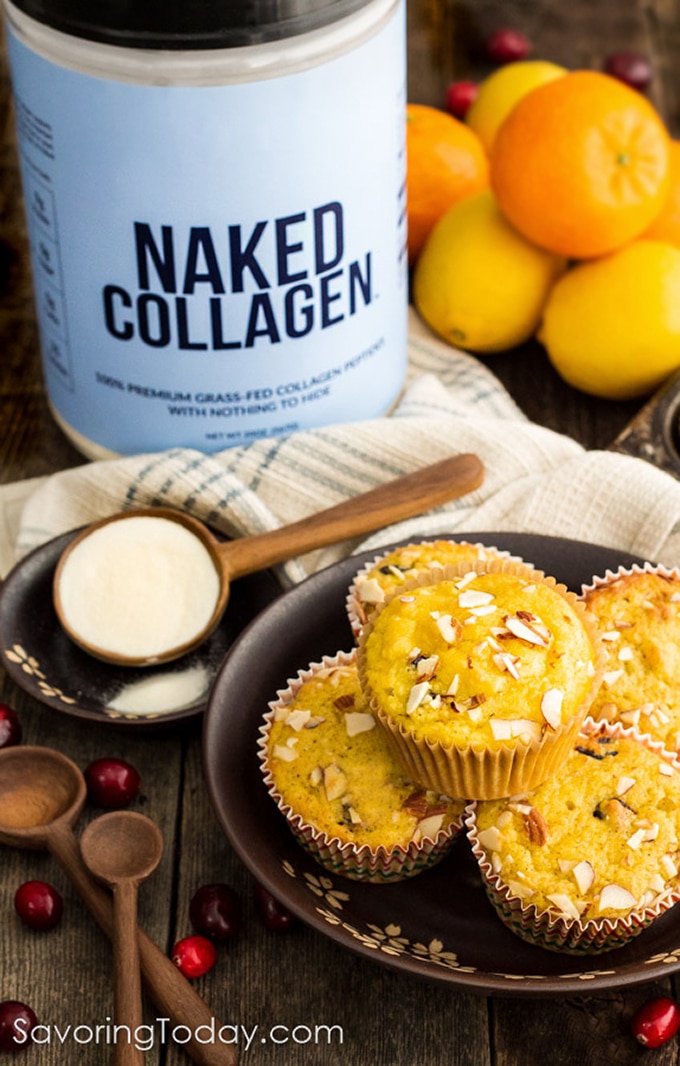 Naked Nutrition collagen with cranberry orange muffins.