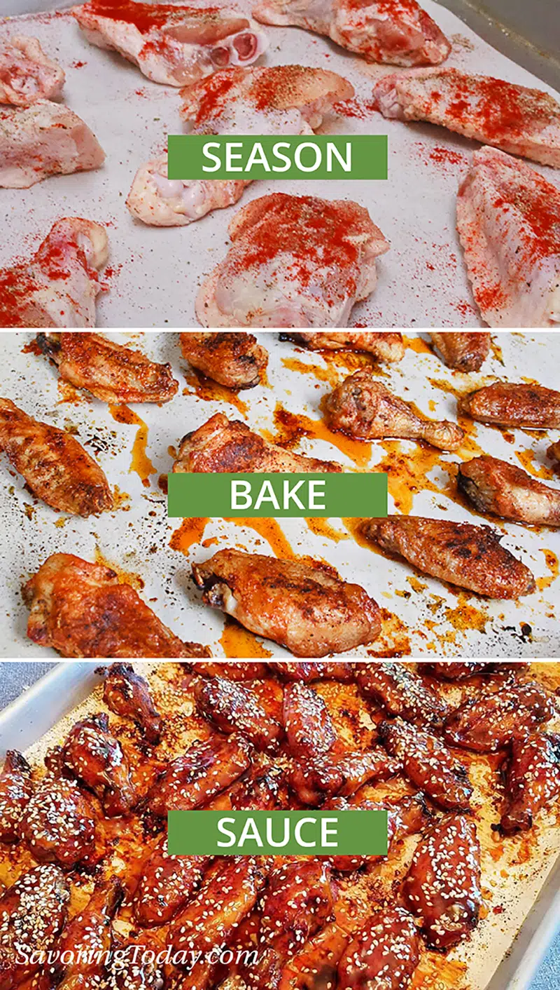 step by step collage of baking chicken wings