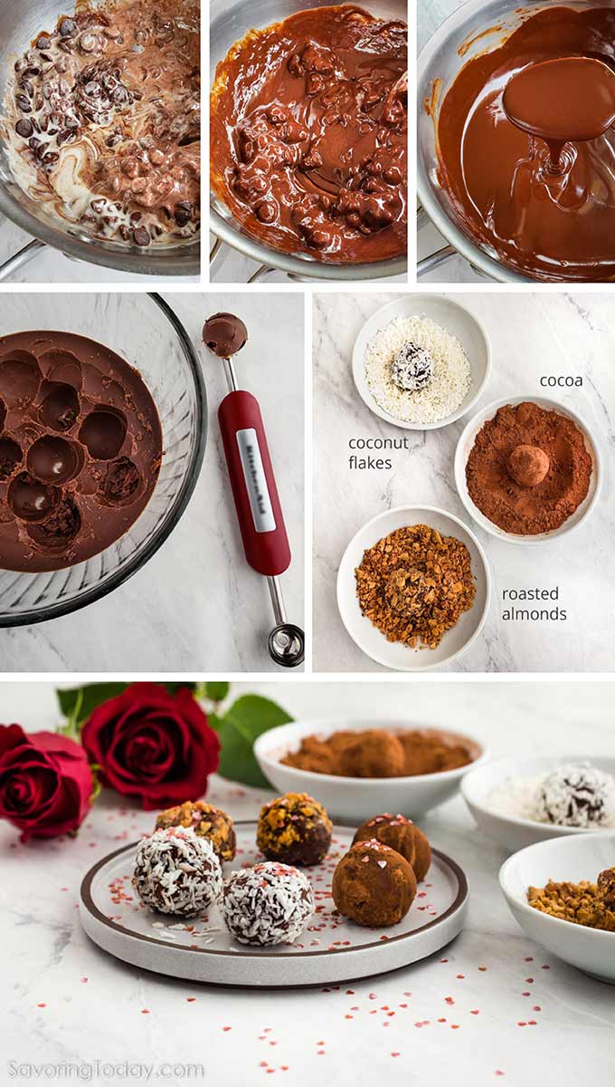 Step by step process of making homemade chocolate truffles.