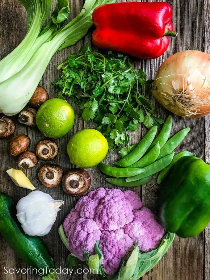 Fresh vegetables for vegetable coconut curry sauce.