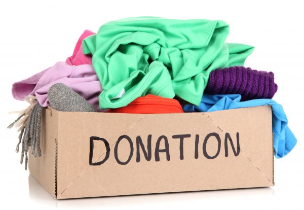 Donation box filled with clothing.