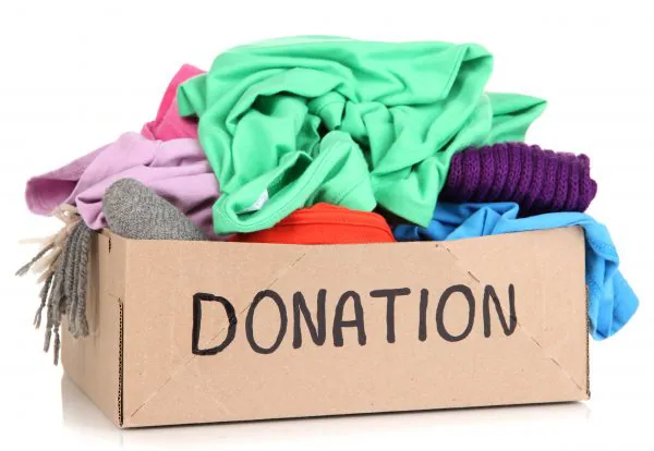 Donation box filled with clothing.
