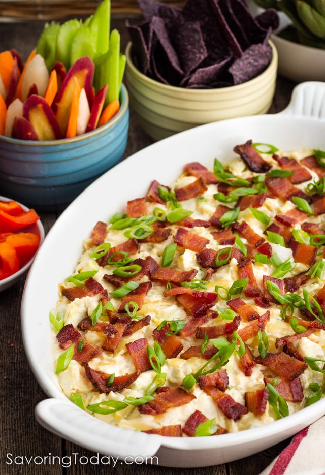 Hot Artichoke Dip with Roasted Garlic & Bacon Appetizer