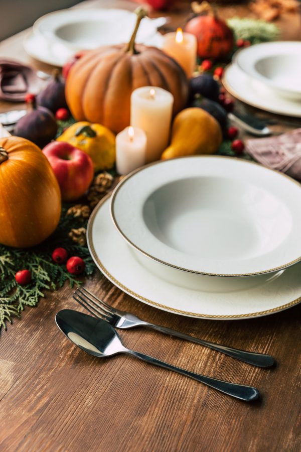 Table set for Friendsgiving sit-down dinner