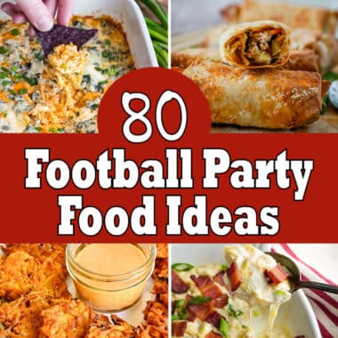 four recipe images with 80 Football Party Food Banner