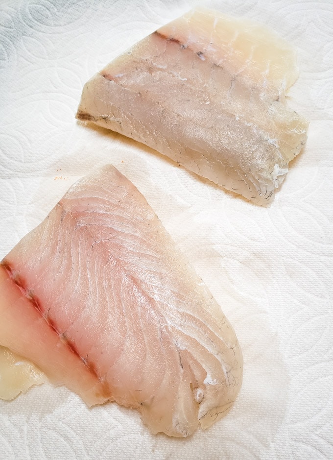 Fish filets on a white background.