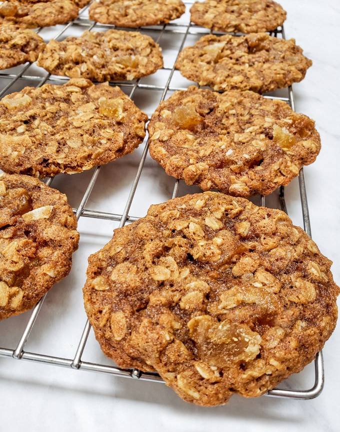 Ginger Oatmeal Cookies on a cooling rack.