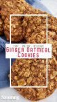 Oatmeal cookies on a blue towel for pinterest