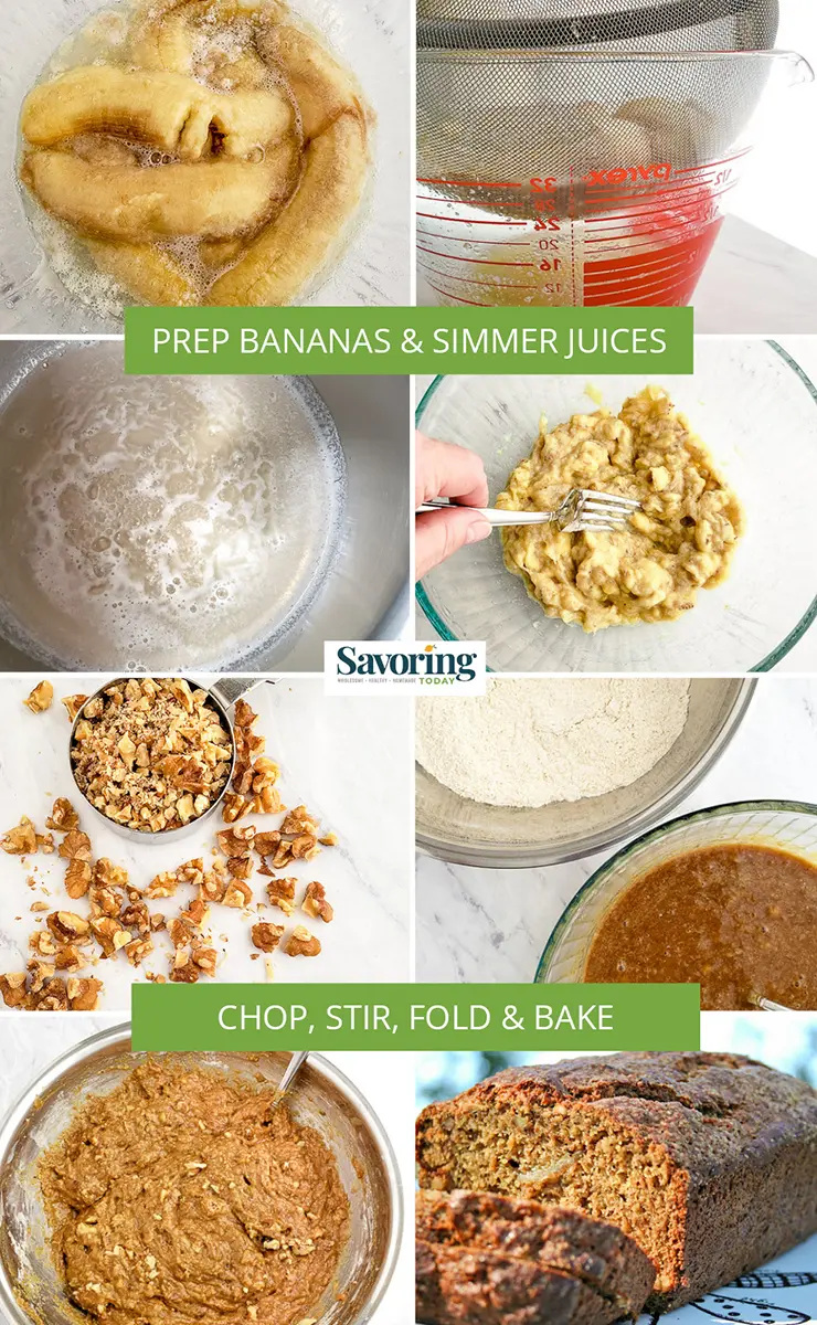 banana nut bread step by step collage