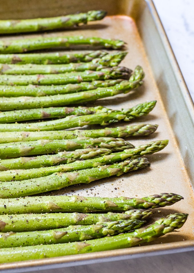 asparagus on a pan for roasting